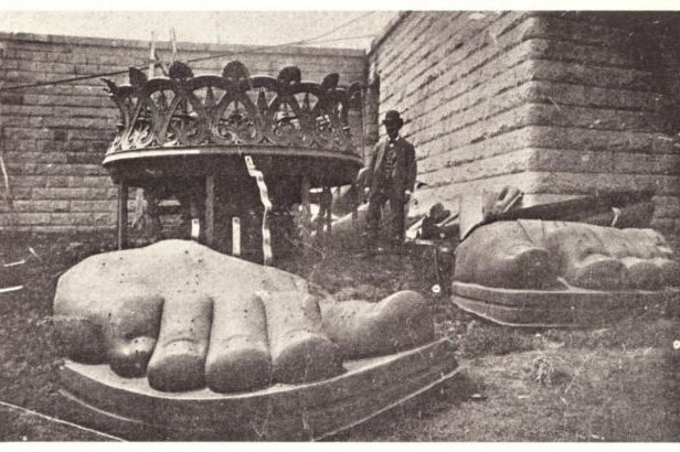 Pieces uncrated on Liberty Island, 1885. 